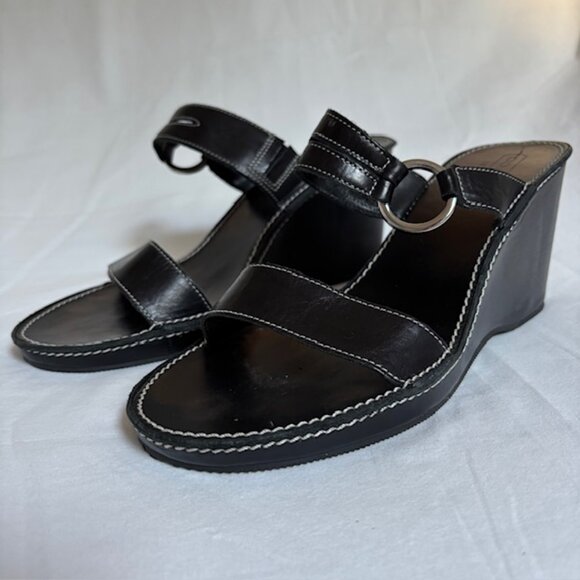 Coach Rosalyn Wedge Double Strap Sandal w/Silver Ring & Contrast Stitching Sz 9B - Picture 1 of 11